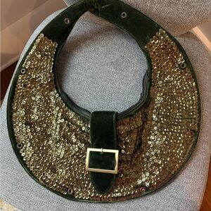Big Buddha Green and Gold Sequin Hobo Bag